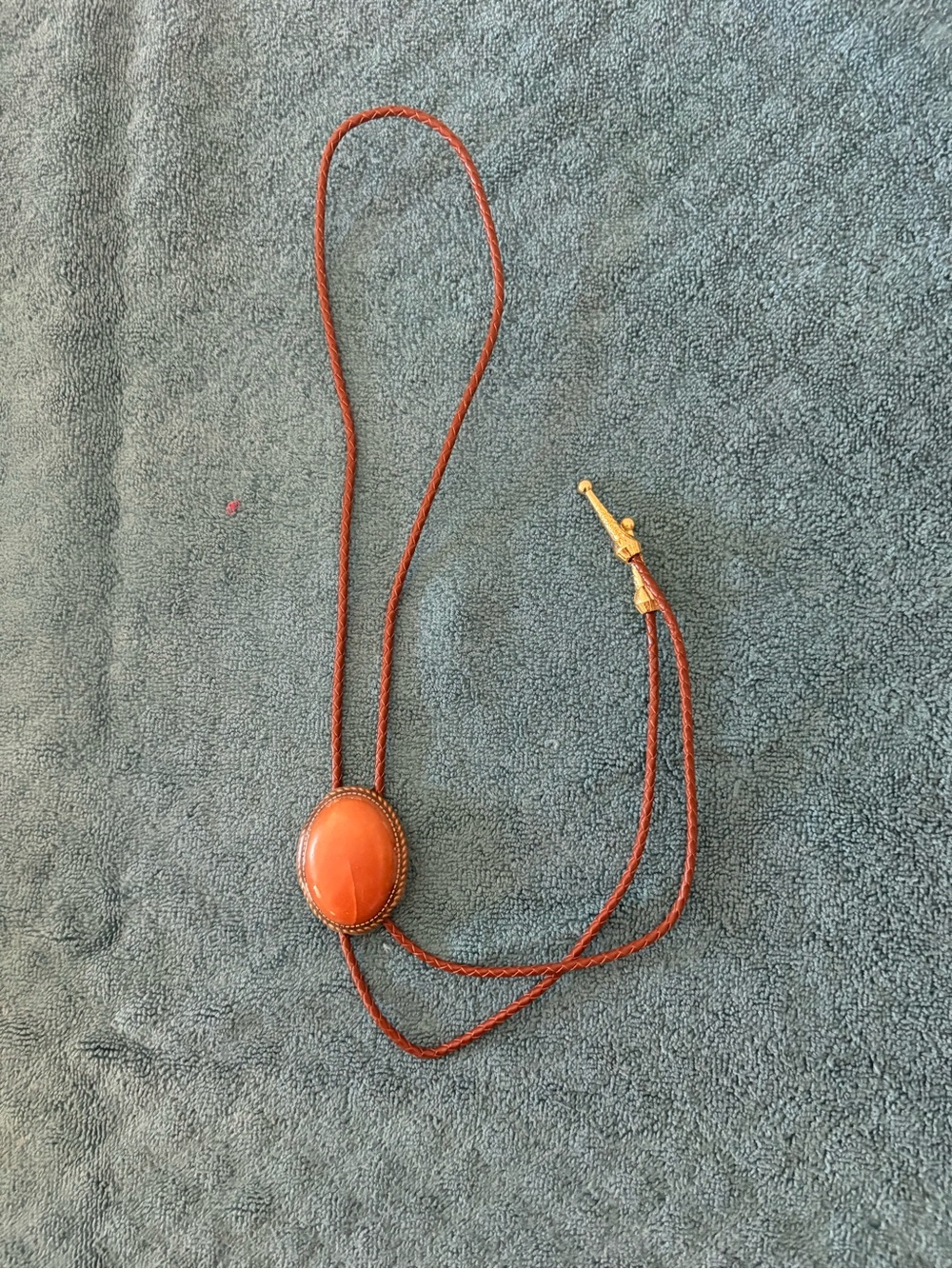 Men's Red Bolo Tie with Oval Stone Accent